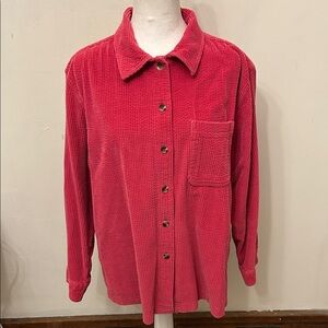 LL Bean raspberry corduroy button front shirt Size LP EUC